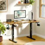 ARTIKEL Artidesk Eco Electric Height Adjustable Table for Office Work & Home-Sit Stand Gaming Desk 80kg Load, Cup Holder, 2 Hooks,Cable Organizer 2Split Tabletop (Rustick Brown, Eco - 100x60 CM)
