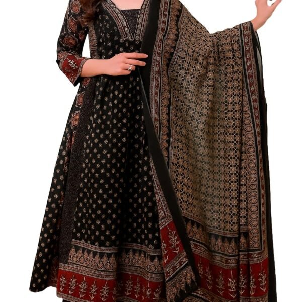 KLOSIA Women's Rayon Printed Anarkali Kurta and Pant with Dupatta Set
