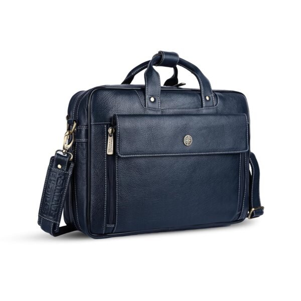 HAMMONDS FLYCATCHER Genuine Leather Office Bag for Men, 15.6" Professional Leather Laptop Bag for Men for Office, Travel, Daily Use, Adjustable Strap & Multi Compartments - 1 Year Warranty - Blue