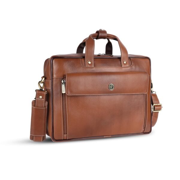 HAMMONDS FLYCATCHER Genuine Leather Office Bag for Men, 15.6" Professional Leather Laptop Bag for Men for Office, Travel, Daily Use, Adjustable Strap & Multi Compartments - 1 Year Warranty - Tan