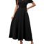Shasmi Girl's & Women's Solid Color V-Neck A-Line Maxi Dress for Women | New Year Party Outfit | Waist Cinched Puff Sleeve Western | Elegant Casual Wear (Dress 246)