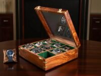Watch Box Organizer for Men, Wooden Watch Display Case, Vintage Rosewood Brown Finish, Glass Top, Soft Velvet Lining, Luxury Watch Storage Box, Gift for Husband, Dad, Collector (Cocoa Brown)