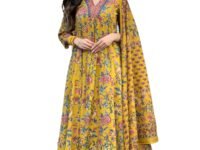 GoSriKi Women's Rayon Viscose Anarkali Printed Kurta with Palazzo & Dupatta