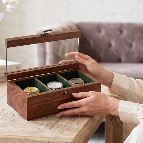 Royal Craft Expertise Mens watch box, Watch display case, Indian Rosewood watch box case organizer for men, Velvet lining glass lid, Solid Gift for Him, Made for Special Occasions
