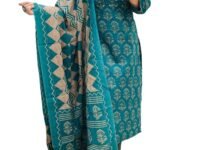 Rangnavi Women's Cotton Trending Straight Kurta with Pants and Dupatta Set | Ethnic Set (Teal)