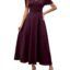 Shasmi Girl's & Women's Solid Color V-Neck A-Line Maxi Dress for Women | New Year Party Outfit | Waist Cinched Puff Sleeve Western | Elegant Casual Wear (Dress 246)