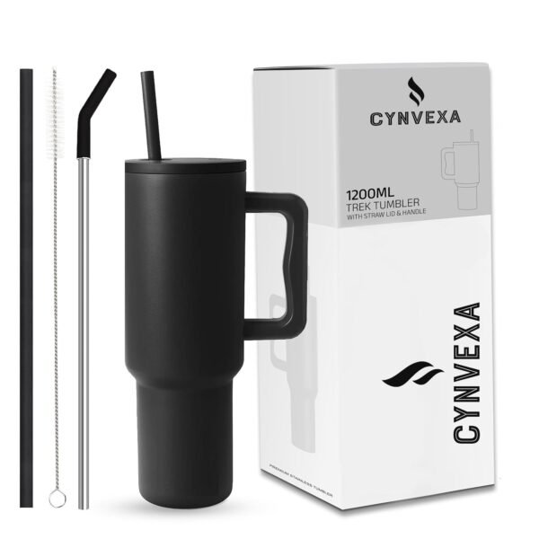 Tumbler with lid and Straw 1200ML Cup Stainless Steel Vacuum Insulated Tumbler for Water, Iced Tea or Coffee 1.2L Office Gym Travelling (40 - Oz - Black)