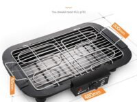 2000W Electric Smokeless Portable Adjustable Temperature Control Indoor And Outdoor Barbeque Grill Removable Water Filled Drip Tray (Dk+Bbq), Black