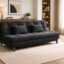 3-Seater Velvet Sofa Cum Bed, Tufted Convertible Sleeper Couch, Space-Saving Design, Comfortable Cushioned Seating - Black