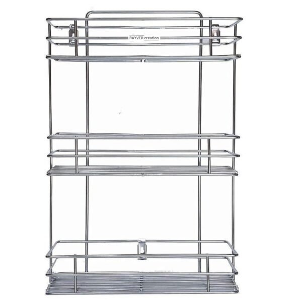 3 Tier Stainless Steel Kitchen Rack Basket Stand Storage Organizer Wall-Mounted Shelf for Spice Boxes Utensils Large (Pack of 1)