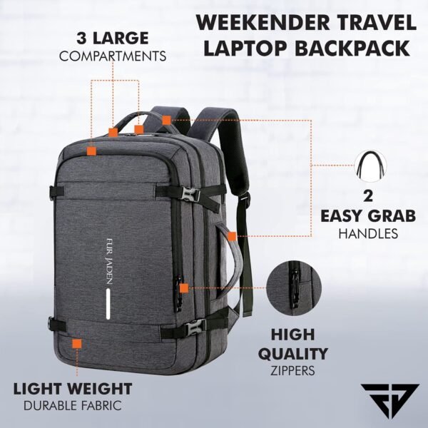 40L Weekender Travel Laptop Backpack with Anti Theft Pocket, Organizer, 15.6 Inch Padded Laptop Sleeve and Dual Handles
