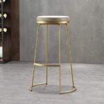 45331 Bar Chair Metal Leg PU Seat Nordic Style Bar Stool Kitchen Breakfast Counter Dining Chairs High Barstools -Concise and Practical Gold-65cm