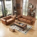 A to Z Furniture Classic 3+2=5 Seater Sofa Set Luxury Chesterfield Leatherette Sofa in for Home Living Room & Office (Brwon) - 3, Brown