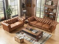 A to Z Furniture Classic 3+2=5 Seater Sofa Set Luxury Chesterfield Leatherette Sofa in for Home Living Room & Office (Brwon) - 3, Brown
