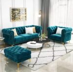 A to Z Furniture Modern Classic Fabric & Valvet Tufted Chesterfield Sofa Living Room and Office (Teal Green)