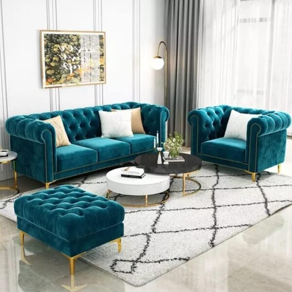 A to Z Furniture Modern Classic Fabric & Valvet Tufted Chesterfield Sofa Living Room and Office (Teal Green)