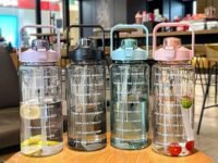 AGIL 2 L Capacity Belt Straw Transparent Motivational Water Bottles|Time Marker Leak Proof&Break-Proof|Best Usage For Office/School/Gym/Travel |Bpa-Free Fitness Sports Bottle (PURPLE)