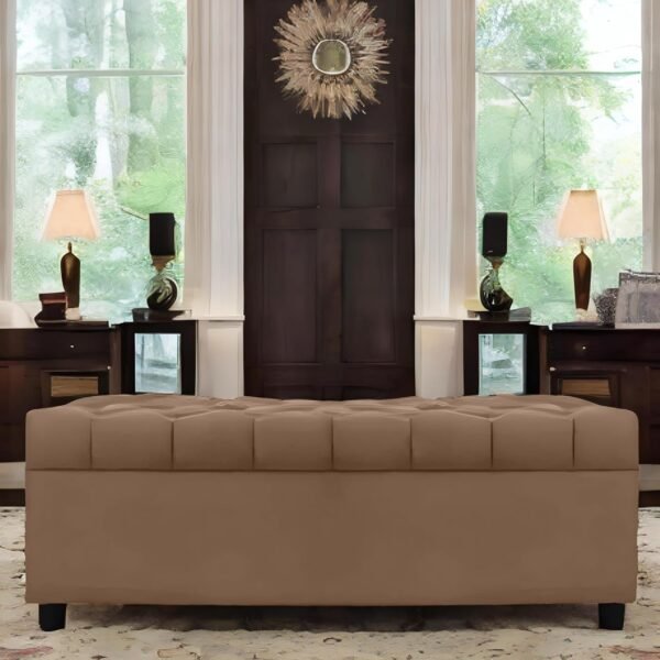 AMATA Eagle Solid Wood 2 Seater Ottoman/pouffe Camel Suede velevt Fabric Perfect for Home Living Office Room and Guests (Camel 3, 2 Seater)(3YEAR Warranty)