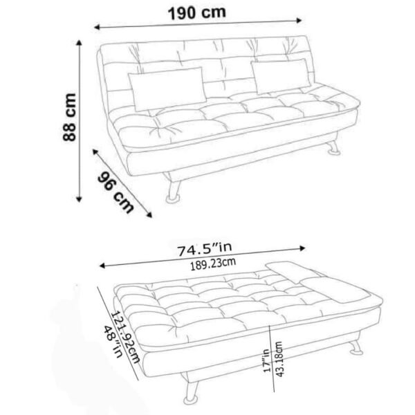 AMATA Eagle Solid Wood 3 Seater Sofa Cum Bed Cream Suede Velevt Fabric with Two Cushions Perfect for Home Living Office Room and Guests (Cream, Medium)(3 Year Warranty)