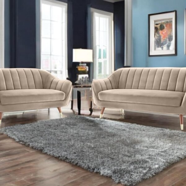 AMATA Marino Solid Wood 3+2 Seater Cream Suede Velvet Sofa Set with Two Cushions Perfect for Home Office Guests Living Room (04 Cream, 3+2 Seater)(03 Year Warranty)
