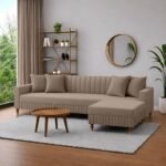AMATA Omega Solid Wood 4 Seater L Shape Camel Suede Velvet Sofa Set with Four Cushions Perfect for Home Office Guests Living Room (03 Camel, Omega L Shape 4 SSEATER)(3 Year warrantty)