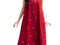 ANNI DESIGNER Women's Cotton Printed Maroon Hand-Print Kurta Set|A-Line Kurta With Palazzo|Co-Ord Set|Ethnic & Stylish Two Piece Dress|Casual & Office Wear Coord Set