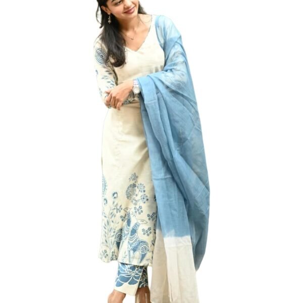 ANNI DESIGNER Women’s Rayon Viscose Straight Printed Kurta with Pant and Dupatta | Elegant Floral Print Kurti Set | Soft Breathable Fabric | Stylish Ethnic Outfit for Office, Festive & Casual Occasion