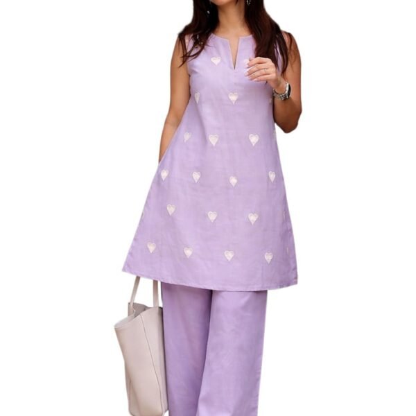 ANNI Designer Kurta Set for Women Cotton Blend Embroidered | Kurti Set for Woman | Farshi Salwar Suit Kurta Palazzo Outfit | Round Neck V Slit Sleeveless Regular Fit Ethnic Dress Stylish Clothing