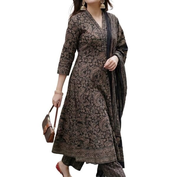 ANNI Designer Women Printed Anarkali Kurta Palazzo Dupatta Set | Viscose Blend Ethnic Outfit | Flared Kurti with Bottom Wear