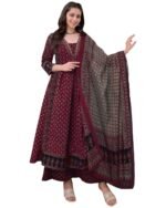 ANNI Designer Women's Pure Cotton Anarkali Kurta Set for Women with Dupatta & Plazzo – Hand Block Print Suit Set | Stylish Dress | Cotton Kurta Set for Women