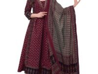 ANNI Designer Women's Pure Cotton Anarkali Kurta Set for Women with Dupatta & Plazzo – Hand Block Print Suit Set | Stylish Dress | Cotton Kurta Set for Women