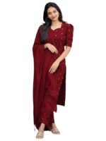 ANNI Designer Women’s Purple Printed Kurta Set | Pure Viscose 3 Piece Ethnic Suit Set with Pant & Dupatta | Festive for Women | Cotton Kurta Sets for Woman