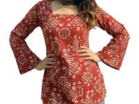 ANNI Designer Women’s Viscose Printed Short Kurti | Straight Fit Ethnic Top with Square Neck | Bell Sleeve Casual Indian Kurta for Office College, Party