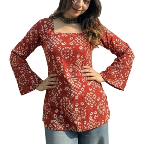 ANNI Designer Women’s Viscose Printed Short Kurti | Straight Fit Ethnic Top with Square Neck | Bell Sleeve Casual Indian Kurta for Office College, Party