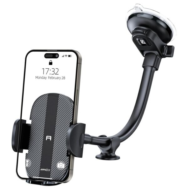 APPS2Car Car Mobile Holder for Dashboard 360 Long Arm Rotation Universal Car Dashboard Phone Holder Strong Suction Cup Anti-Shake Mobile Stand for Car for All iPhone Android Smartphone