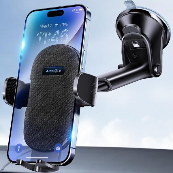 APPS2Car Car Phone Holder Mount Dashboard/Windshield Car Mobile Holder Rotatable 360 Car Mount with Suction Cup Compatible with iPhone 15/14/13 Series Smartphones and All Android Phone