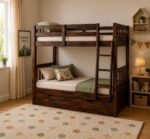 APRODZ Solid Wood Bunk Bed with Slide Storage | Wooden Twin Over Bed with Trundle Ladder for Kids’ Room Bedroom Living Room Home (Light- Finish)