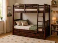 APRODZ Solid Wood Bunk Bed with Slide Storage | Wooden Twin Over Bed with Trundle Ladder for Kids’ Room Bedroom Living Room Home (Light- Finish)