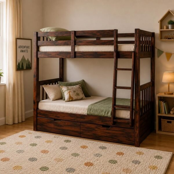 APRODZ Solid Wood Bunk Bed with Slide Storage | Wooden Twin Over Bed with Trundle Ladder for Kids’ Room Bedroom Living Room Home (Light- Finish)