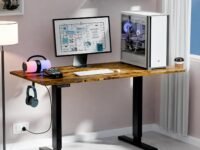 ARTIKEL Artidesk Eco Electric Height Adjustable Table for Office Work & Home-Sit Stand Gaming Desk 80kg Load, Cup Holder, 2 Hooks,Cable Organizer 2Split Tabletop (Rustick Brown, Eco - 120x60 CM)