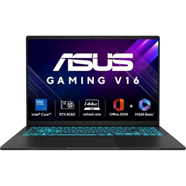 ASUS Gaming V16 (2025),Intel Core 5 210H (i5-14th Gen),RTX 4050-6GB,16GB RAM,512GB SSD,Windows 11,16"(40 cm),144Hz,M365 Basic (1Y),Office Home 2024,Matte Black,1.95 Kg,V3607VU-RP550WS,Gaming Laptop