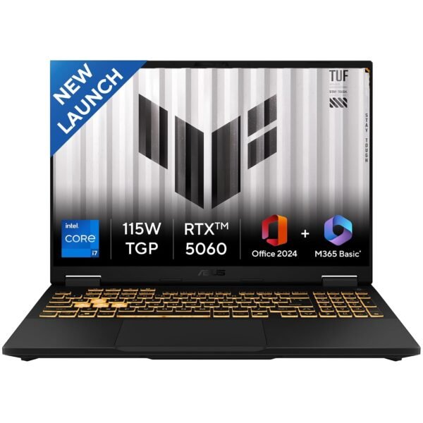 ASUS TUF F16, 14th Gen,Intel Core i7 14650HX,RTX 5060-8GB,16GB,1TB,FHD+,16",165Hz,90WHrs,Windows 11,M365 Basic (1Year)*,Office 2024,Jaeger Gray,2.2 Kg, FX608JMR-RV049WS, Gaming Laptop