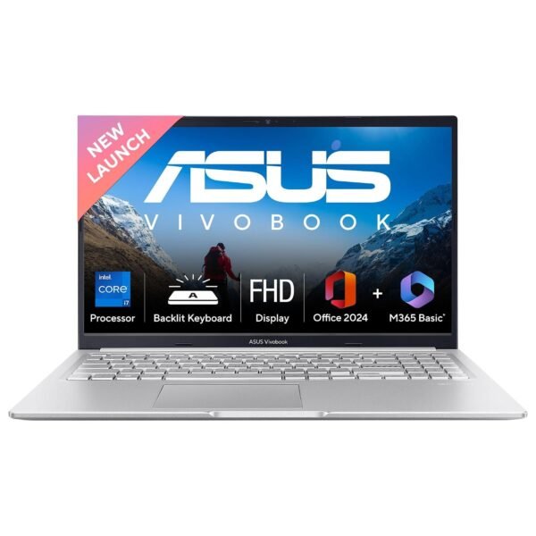 ASUS Vivobook 15, Intel Core i7 13th Gen 13620H, 16GB RAM, 1TB SSD, FHD 15.6", Windows 11, Office Home 2024, Cool Silver, 1.7Kg, X1502VA-BQ1299WS, Intel UHD GPU, 42Whr, M365 Basic (1Year)* Laptop