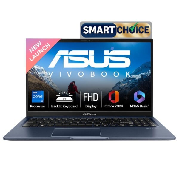 ASUS Vivobook 15,13th Gen,Intel Core i7-13620H(Intel UHD iGPU/16GB RAM/1TB SSD/FHD/15.6"/60Hz/Backlit Keyboard/42Whr/Windows 11/M365 Basic (1Year)*/Office Home 2024/Quiet Blue/1.7 Kg)X1502VA-BQ1298WS