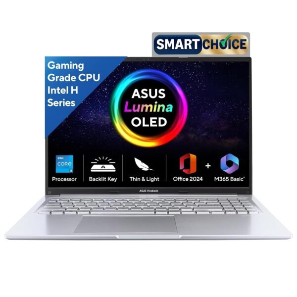 ASUS Vivobook 16,Smartchoice, 13th Gen, Intel Core i5-13420H,16GB RAM,512GB SSD,FHD, OLED,Win 11,M365 Basic (1Y),Backlit Keyboard,Office 2024,Silver,1.88 kg,X1605VA-SH1952WS, Thin & Light Laptop