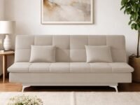 Adorn India Premium New Aspen 3 Seater Sofa Cum Bed 4X6 Velvet Suede with 2 Cushions (Color Cream) and Suitable for All Indoor, with 3 Years Warranty