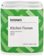 Amazon Brand - Solimo 2 Ply Kitchen Tissue/Towel Paper Roll 240 Pulls | 60 Pulls X 4 Rolls | Soft And Highly Absorbent | 100% Natural Virgin Cellulose Fiber