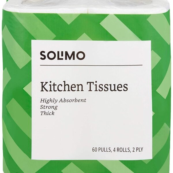 Amazon Brand - Solimo 2 Ply Kitchen Tissue/Towel Paper Roll 240 Pulls | 60 Pulls X 4 Rolls | Soft And Highly Absorbent | 100% Natural Virgin Cellulose Fiber