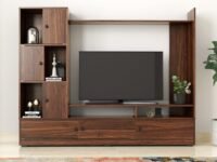 Amazon Brand - Solimo Engineered Wood Wall Display Modern Ross Entertainment Unit | Termite Resistant, Moisture Resistant TV Unit | 3 Year Warranty | 180.5 L x 30.5 W x 143 H cm | Walnut