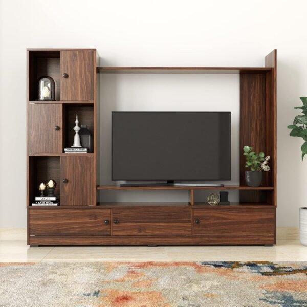 Amazon Brand - Solimo Engineered Wood Wall Display Modern Ross Entertainment Unit | Termite Resistant, Moisture Resistant TV Unit | 3 Year Warranty | 180.5 L x 30.5 W x 143 H cm | Walnut